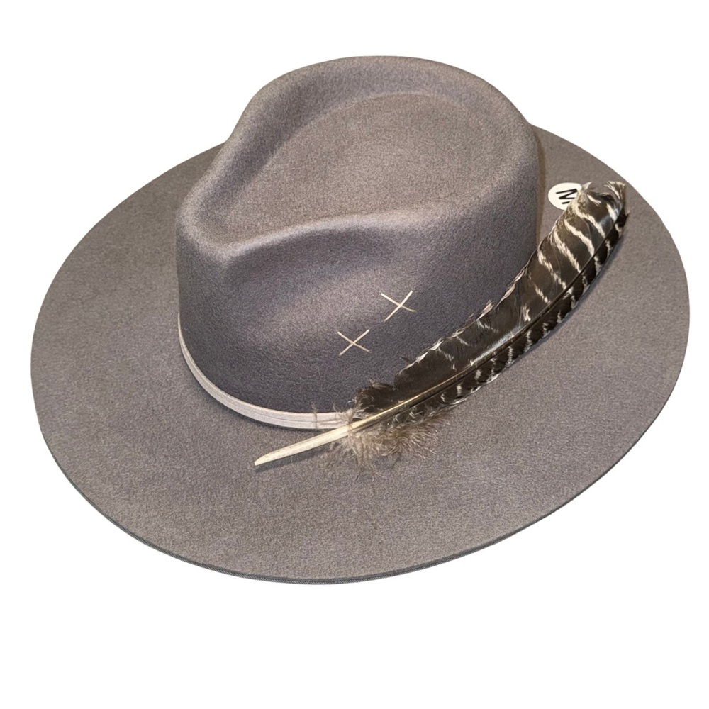 Gray Fedora Hat with Feather Accent